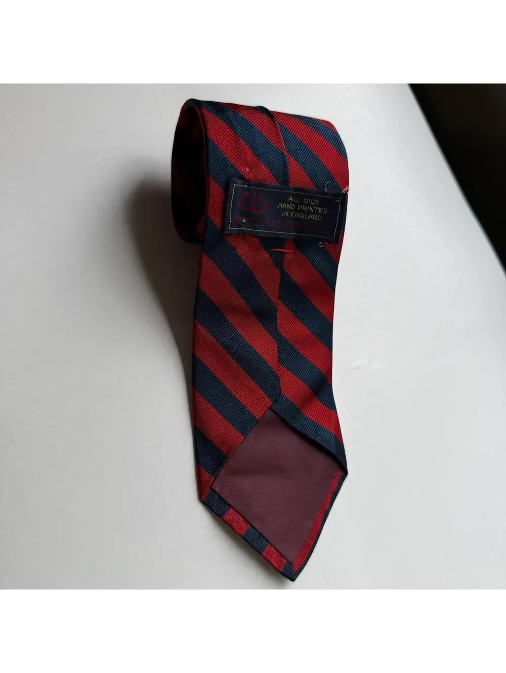 Vintage Dooney & Bourke Silk Tie Made in England Red Navy Stripe Prep Ivy Style